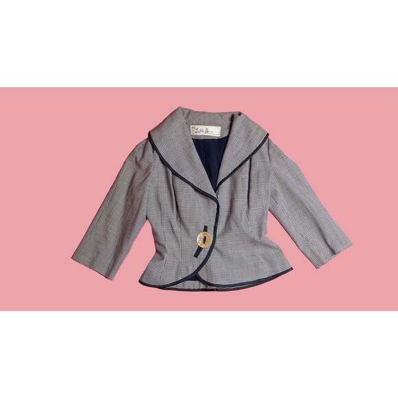 1940s-1950s LILLI ANN HOUNDSTOOTH. Cropped Waist Jacket. Small. As Is - Picture 3 of 11